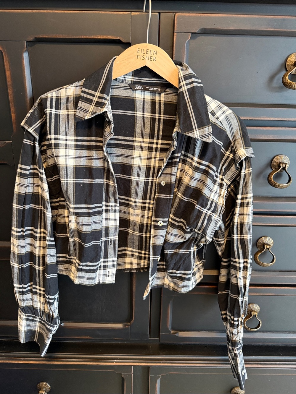 ZARA Black & White Plaid Cropped Jacket